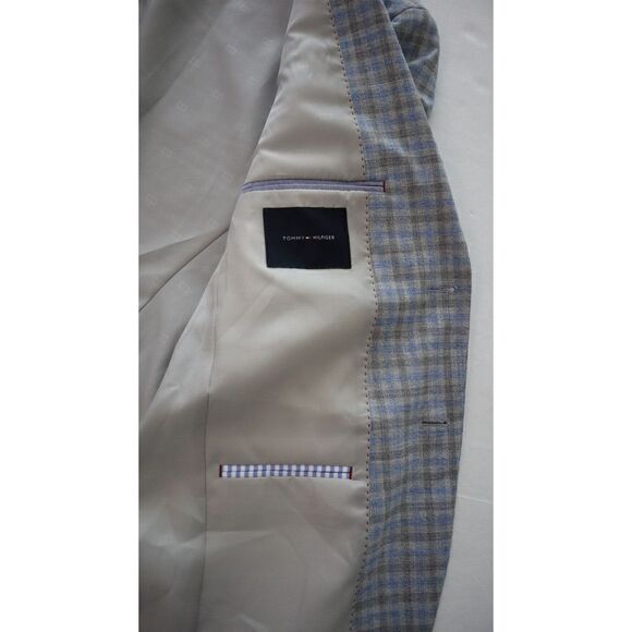Tommy Hilfiger Mens Sz 36R Gray/Light Blue Check The Flex Modern-Fit Blazer $295 - Picture 10 of 14